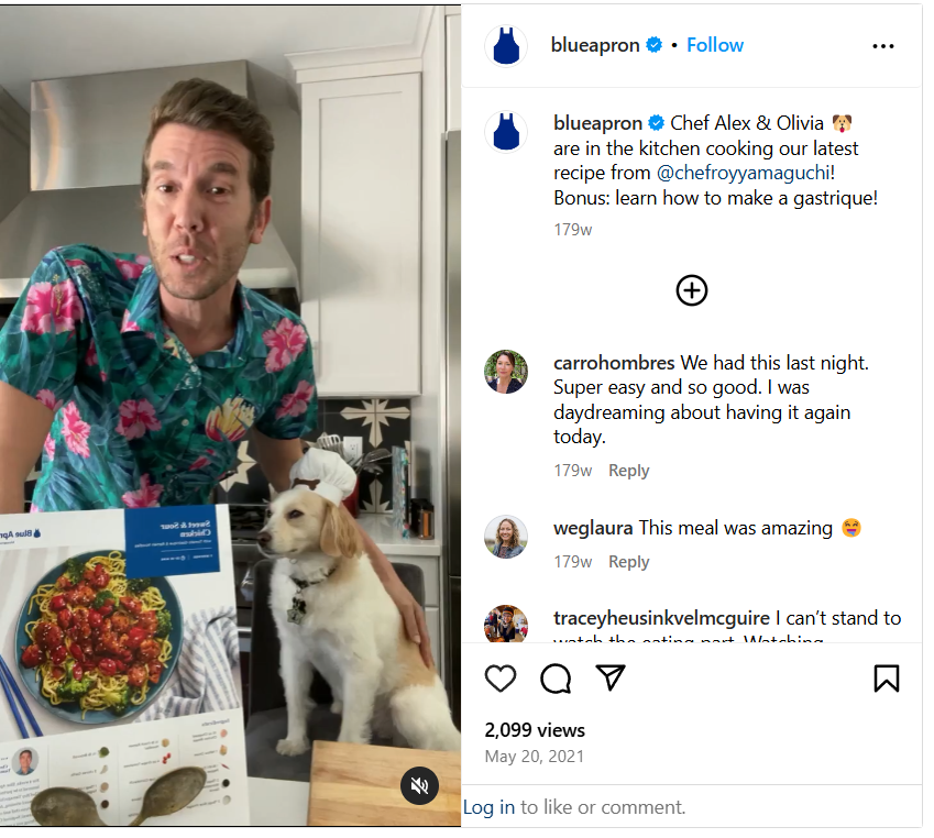 Blue Apron social media testimonial example