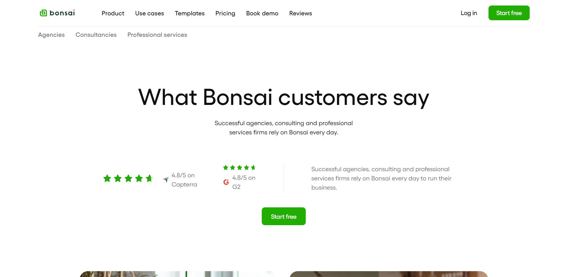 Bonsai testimonial page design example
