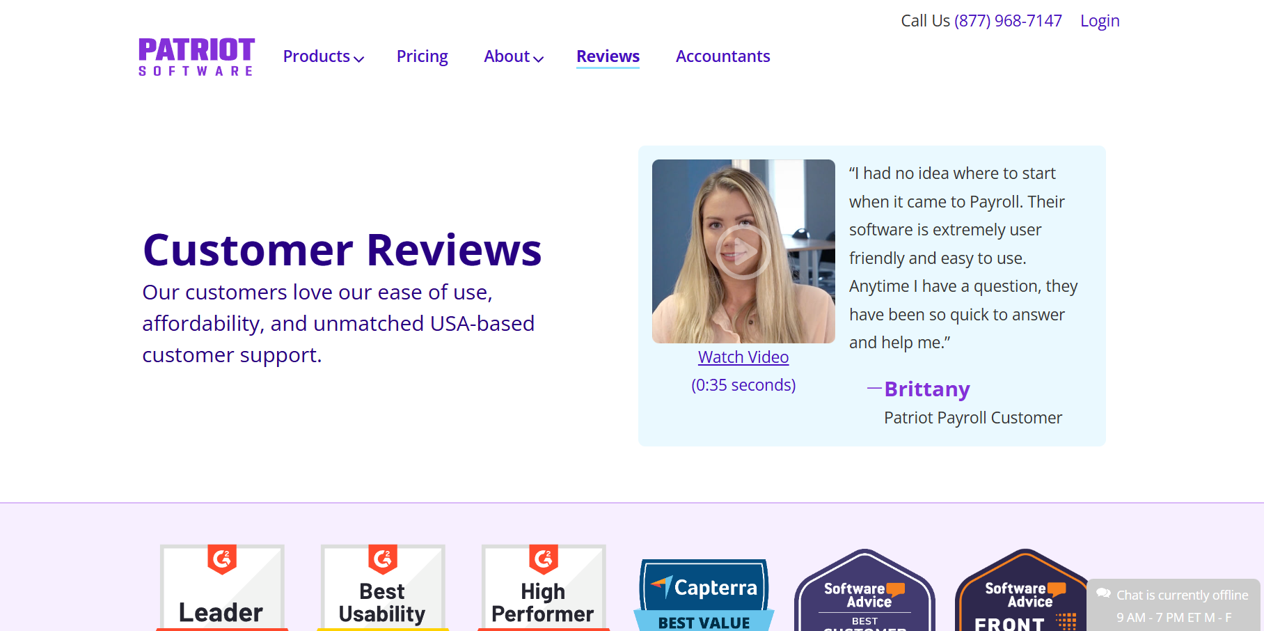 Patriot Software testimonial page example