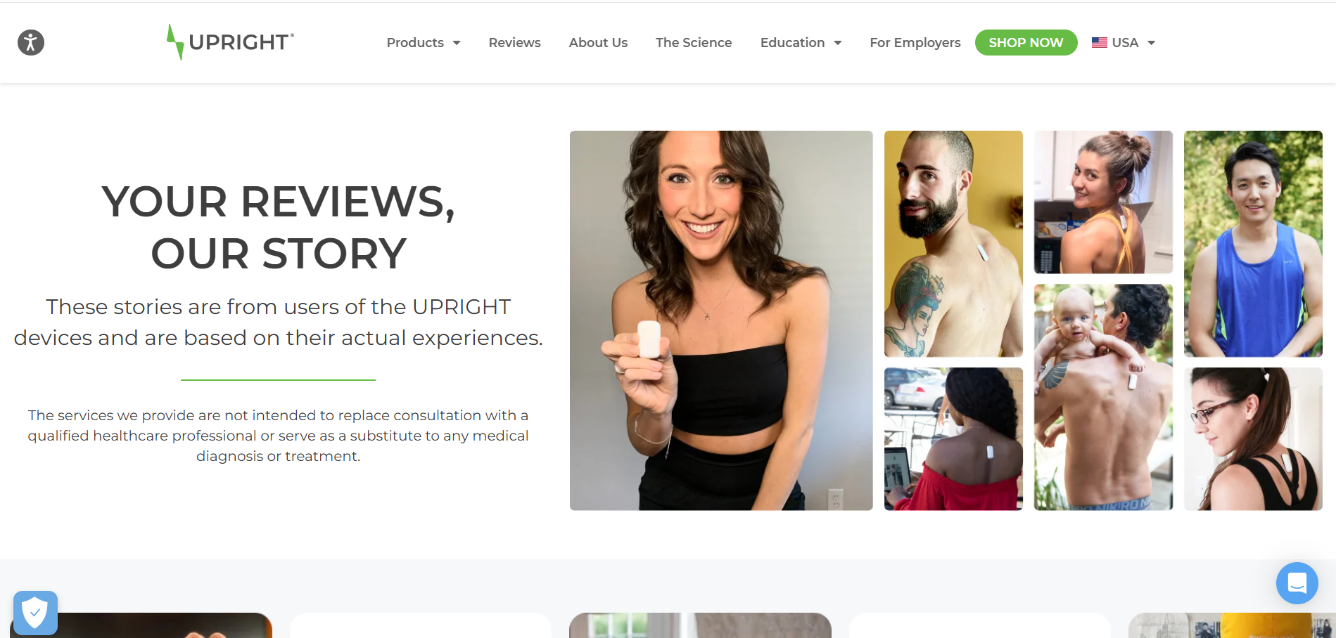 UpRight testimonial page multi-format example