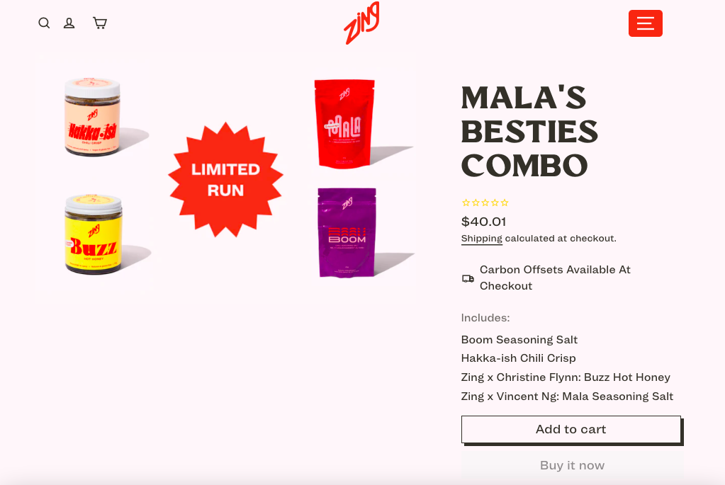 Zing condiment bundle example Mala's Besties Combo