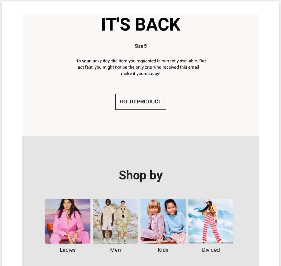 Back in stock alerts