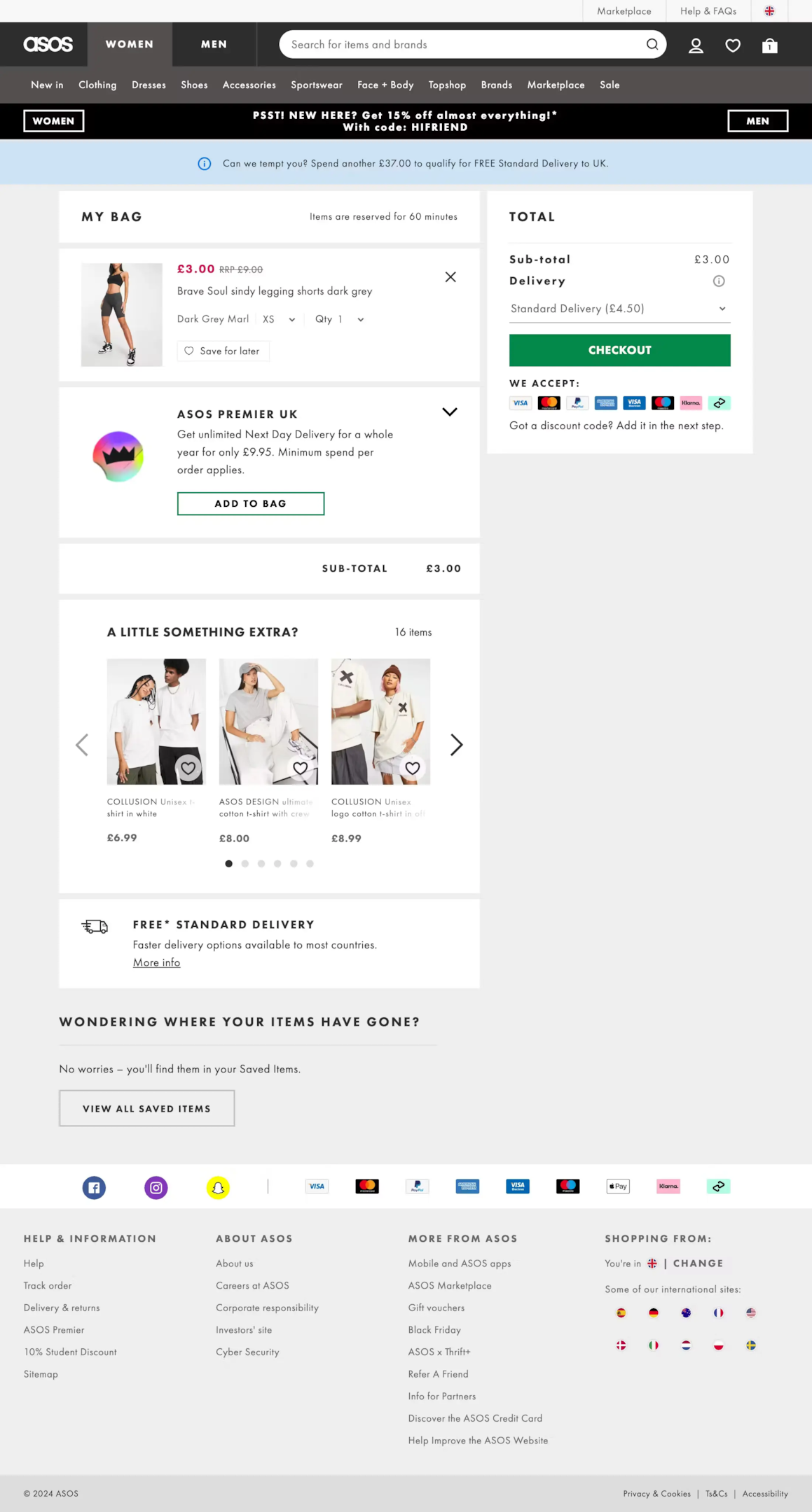ASOS shopping cart page design