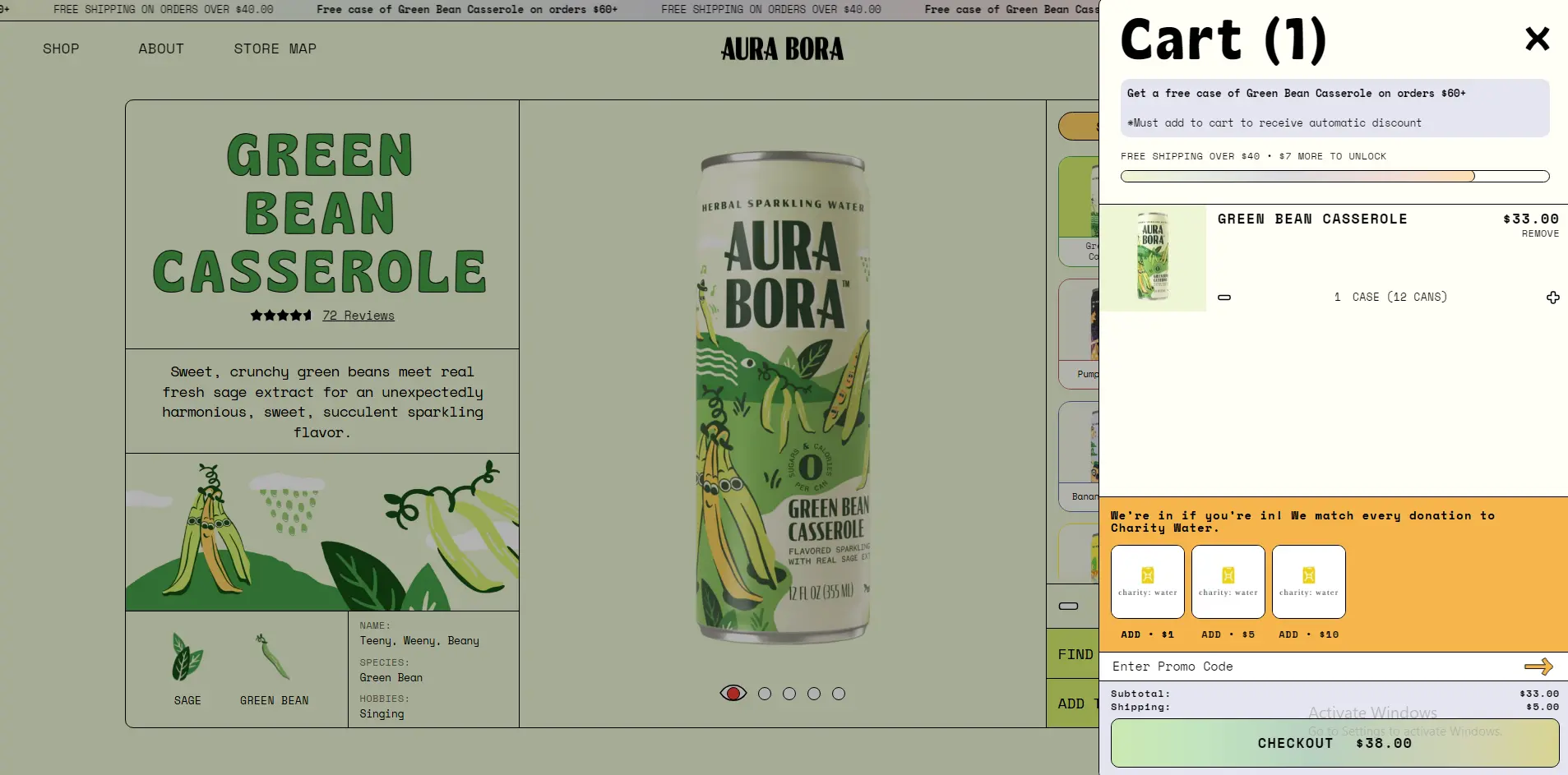 Aura Bora shopping cart page design