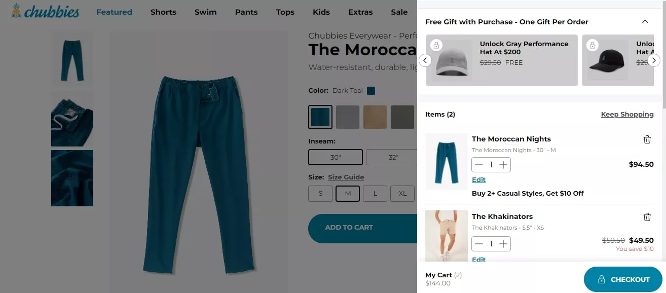 Chubbies shopping cart page design