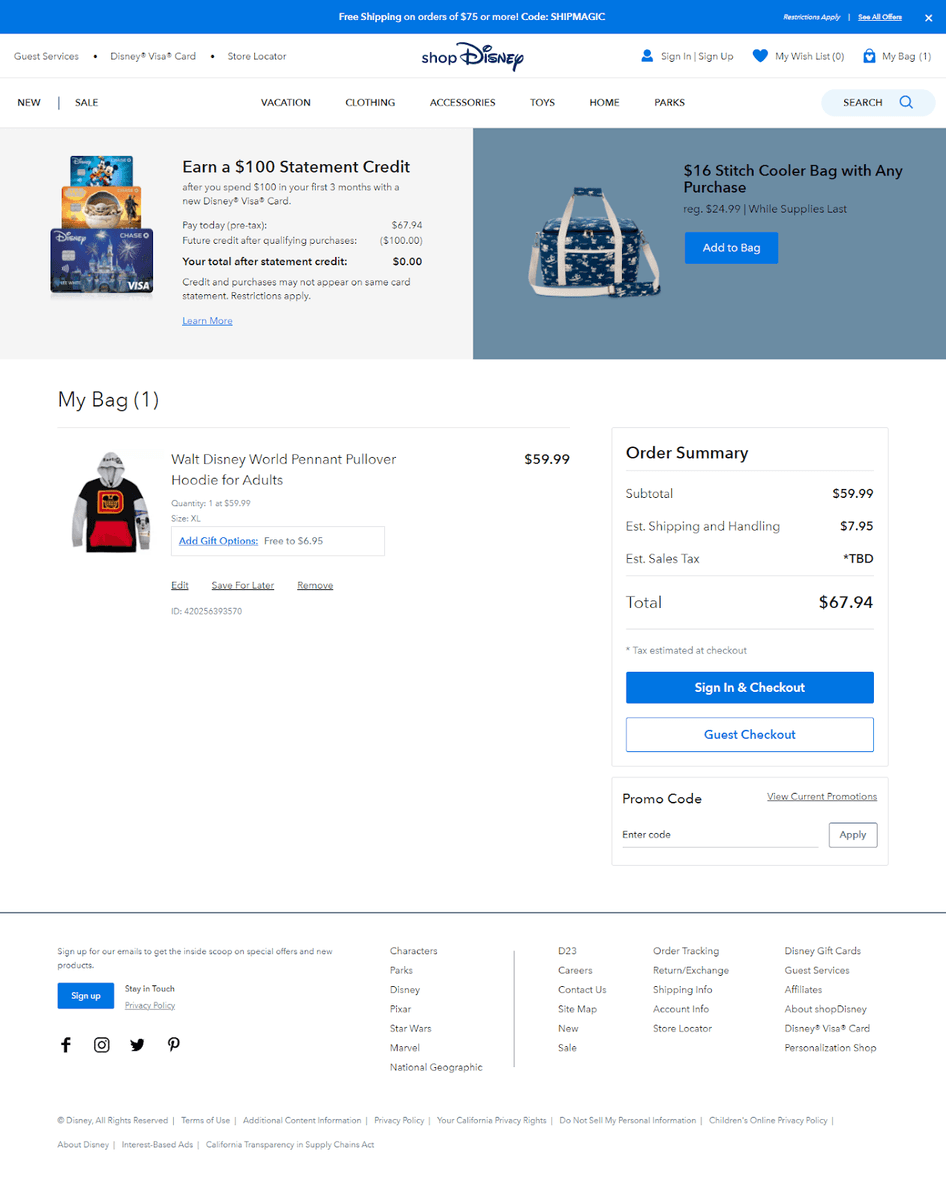 Disney shopping cart page design