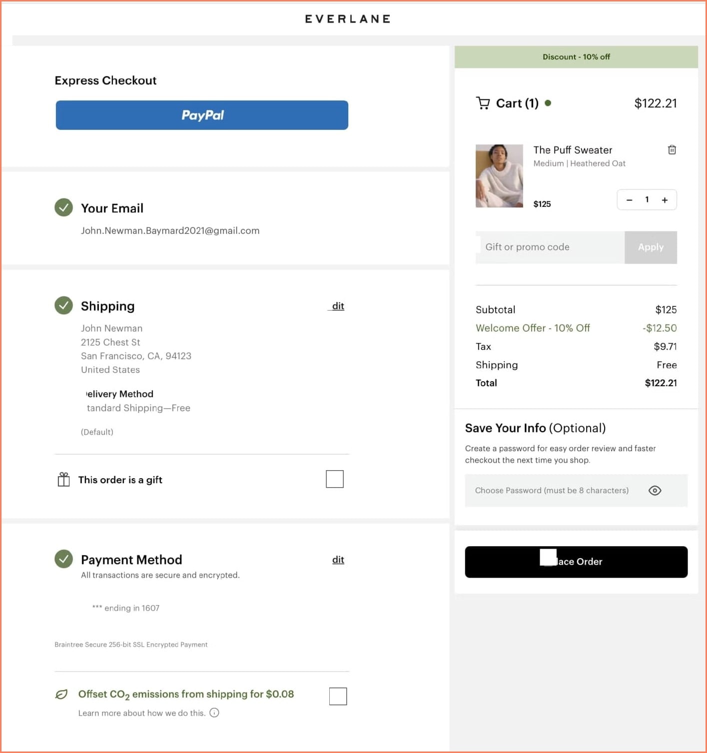 Everlane order review page