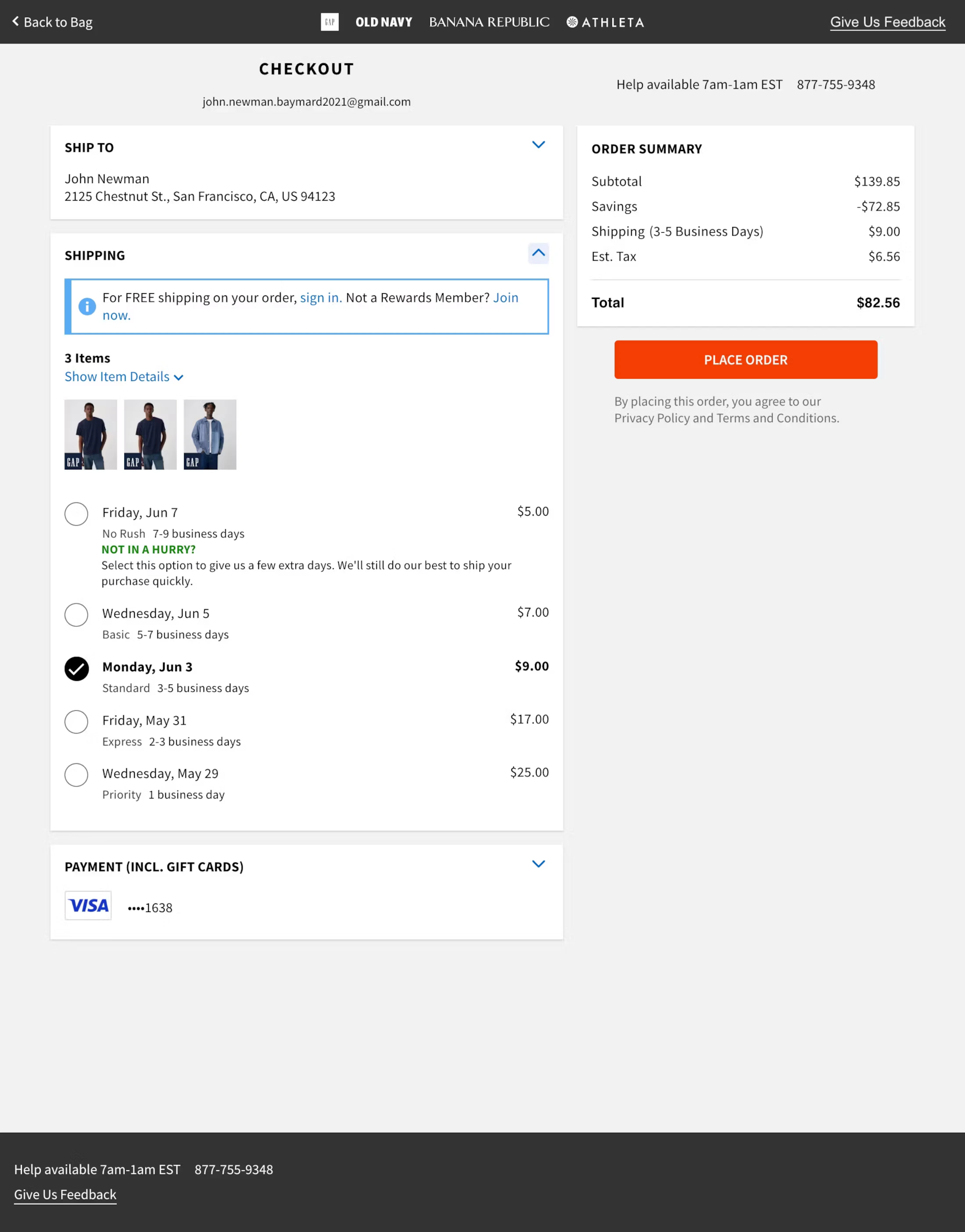 Gap order review page example