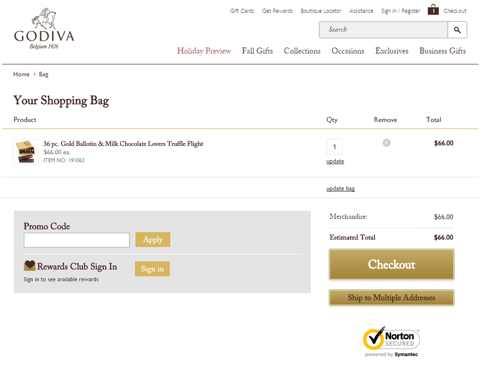 Godiva shopping cart page design
