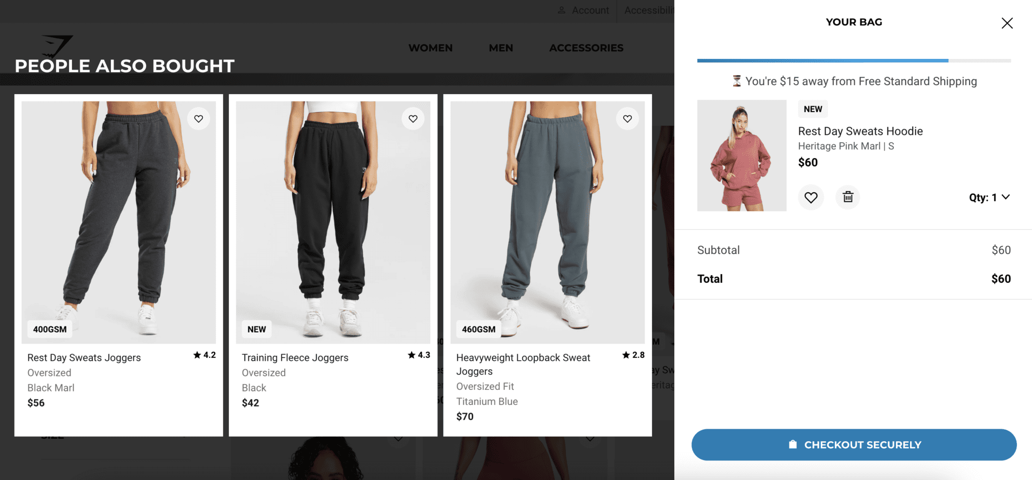 Gymshark shopping cart page design