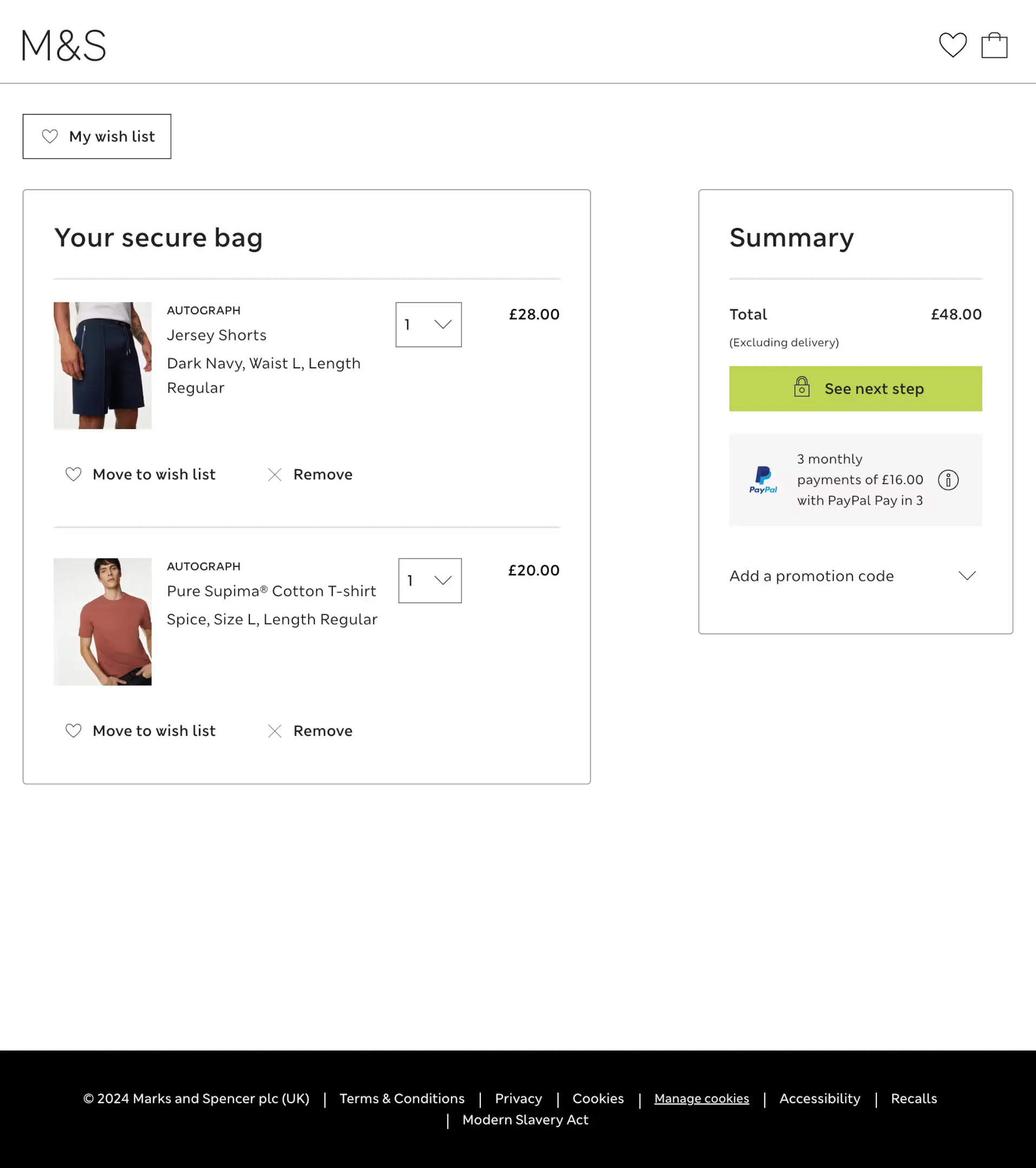 M&A shopping cart page design