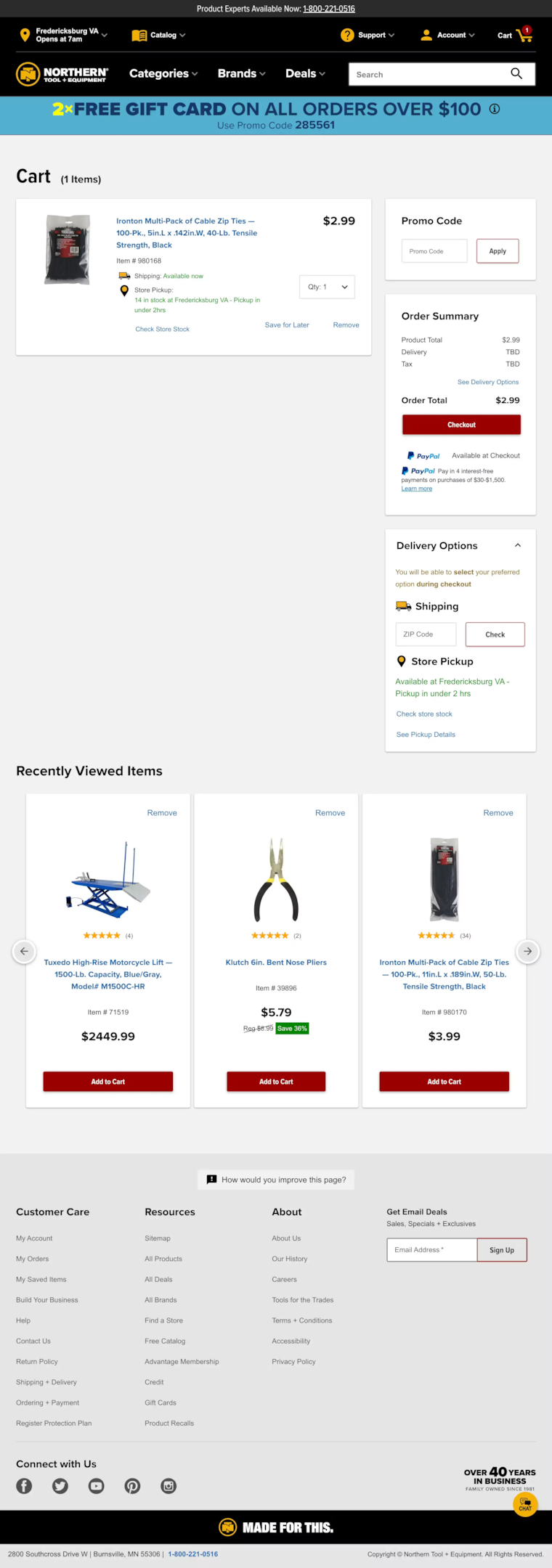 Northern Tools shopping cart page design