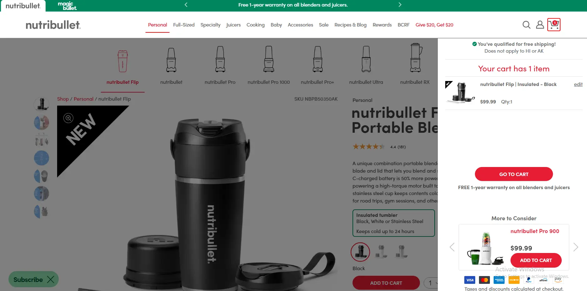 Nutribullet shopping cart page design