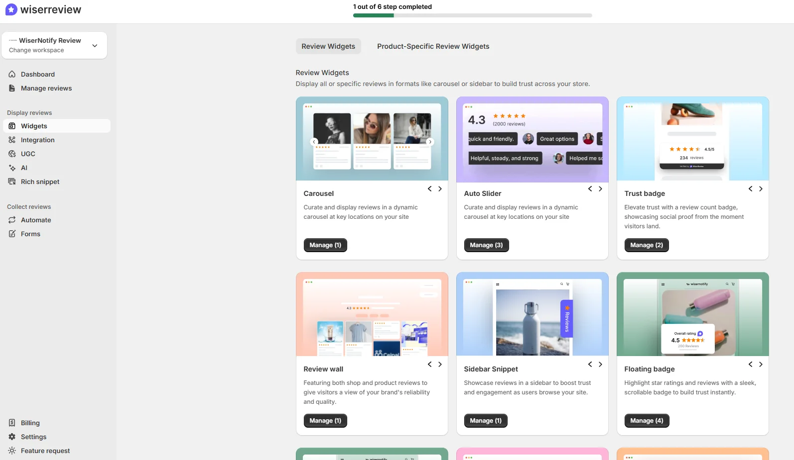Review widget section