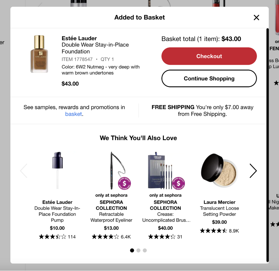 Sephora shopping cart page design