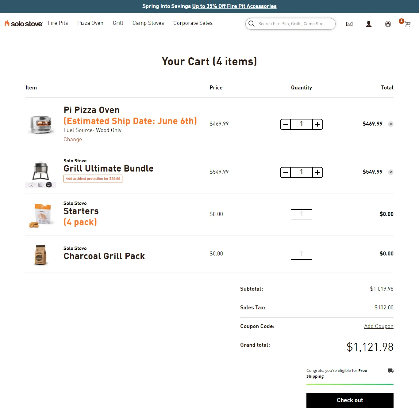 Solo Stove shopping cart page design