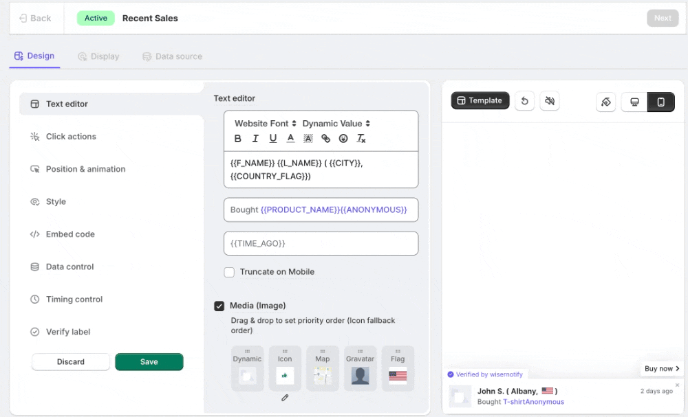 Text editor options -WiserNotify
