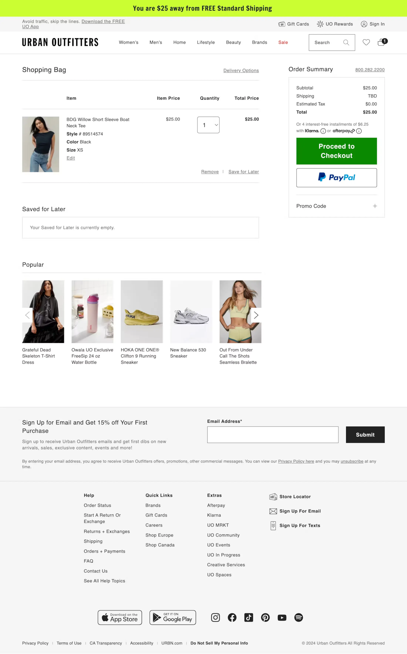 Urban Outfitters shopping cart page design
