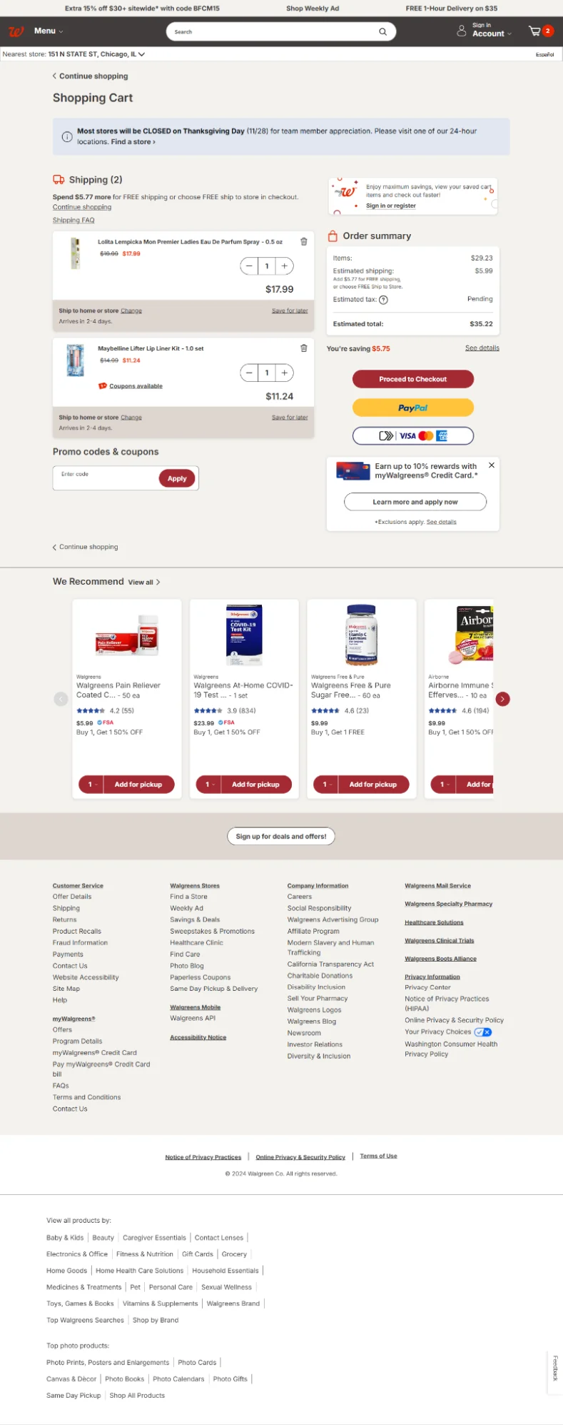 Walgreens shopping cart page design