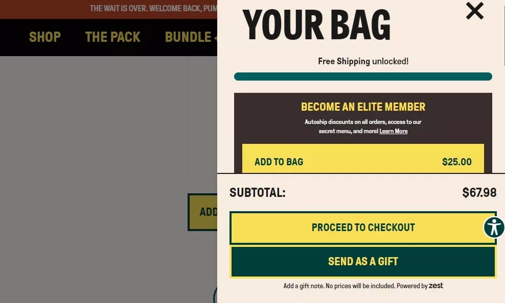 Wandering Bear Coffee shopping cart page design