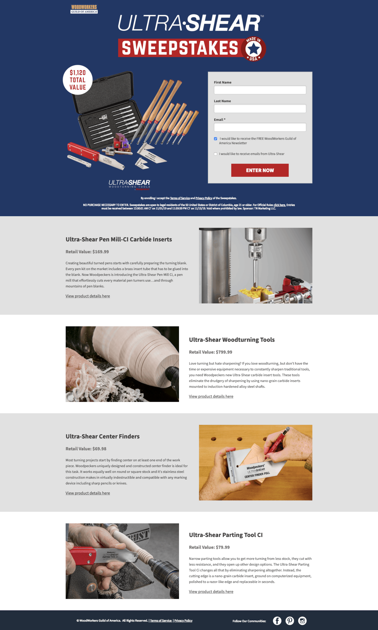 Woodcraft sweepstakes landing page