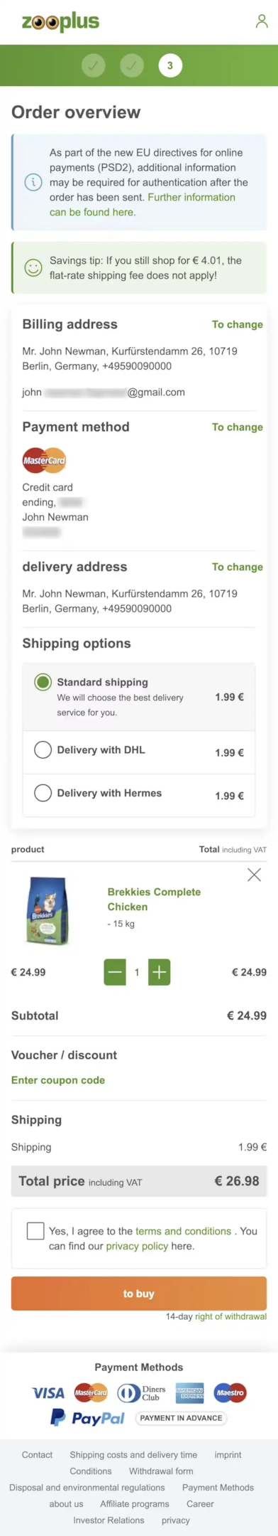 Zooplus order review page