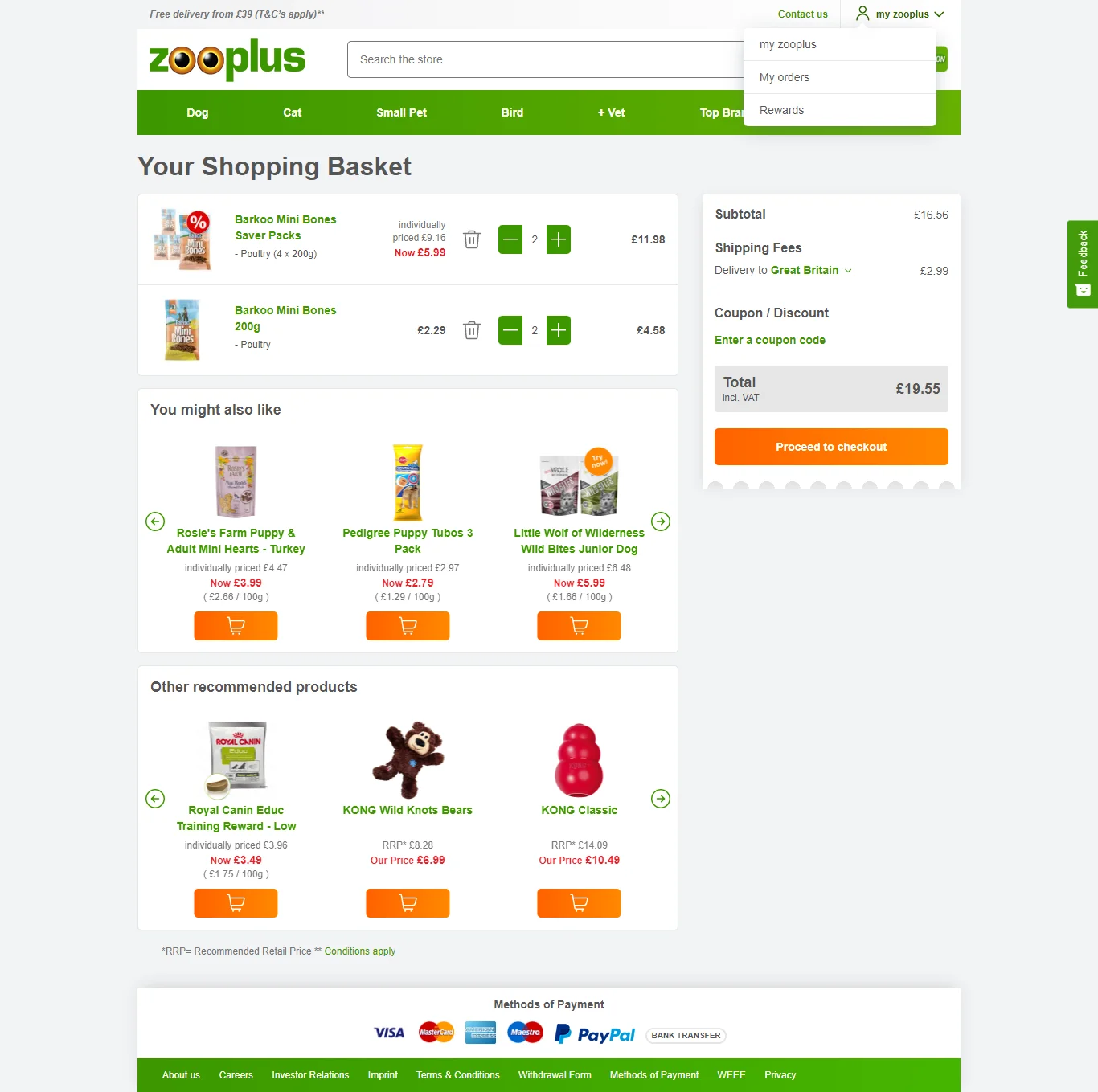 Zooplus shopping cart page design