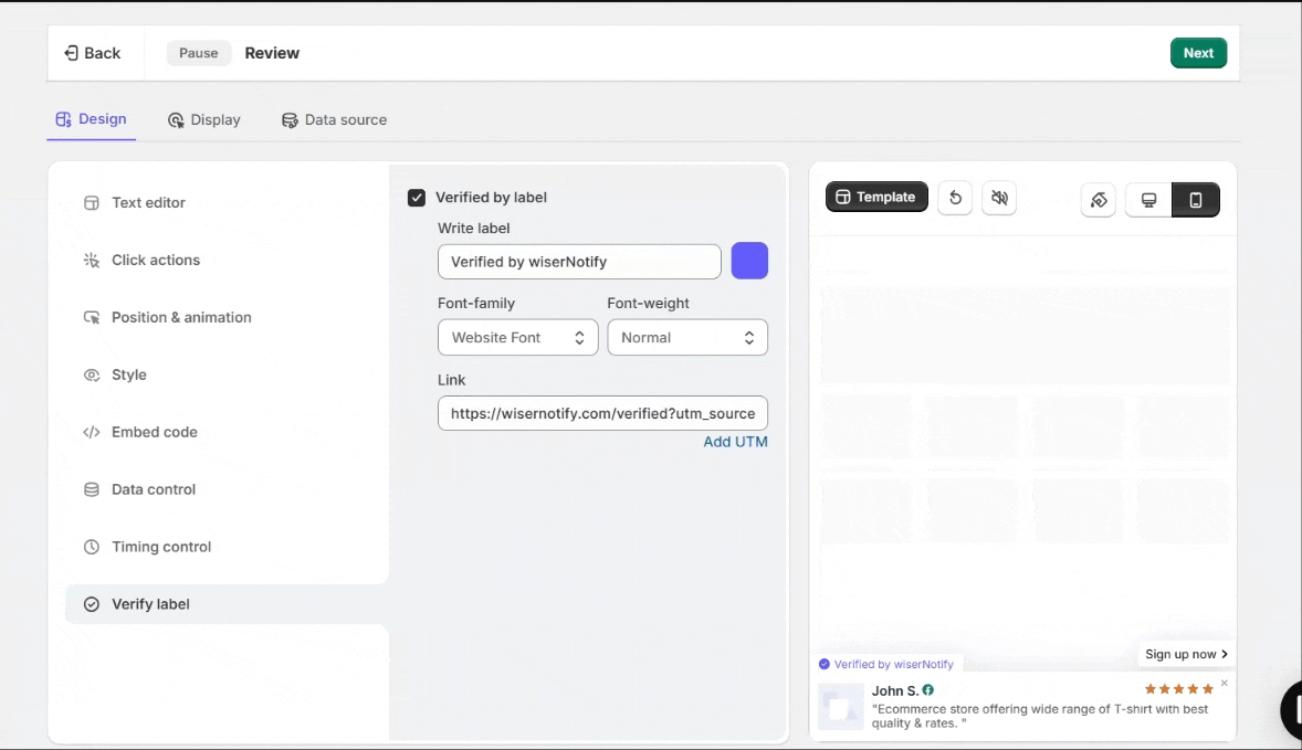 WiserNotify display tab for setting page rules and targeting
