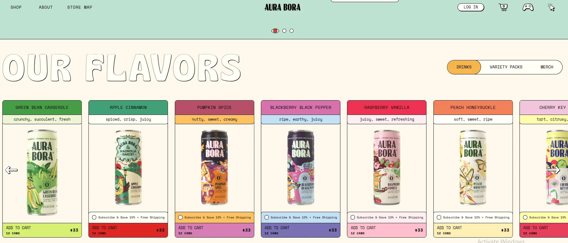 Aura Bora product listing page