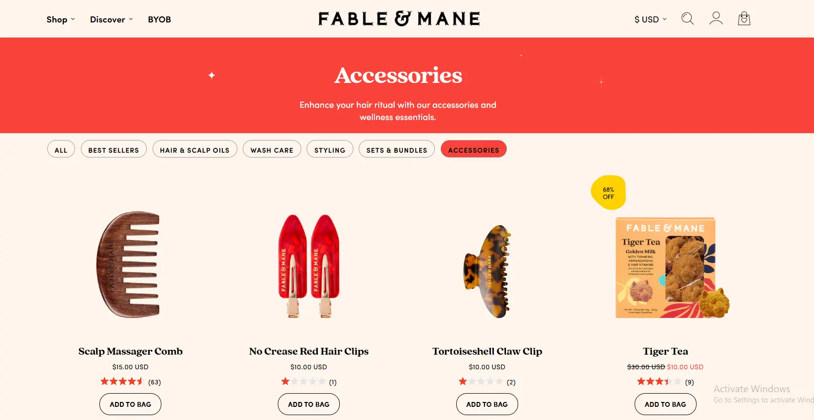 Fable and Mane product listing page