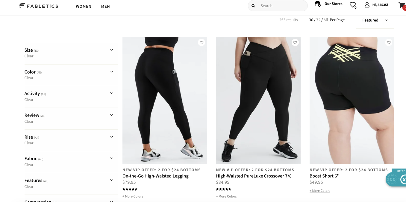 Fabletics product listing page