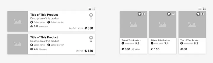 Grid vs list view on product listing pages