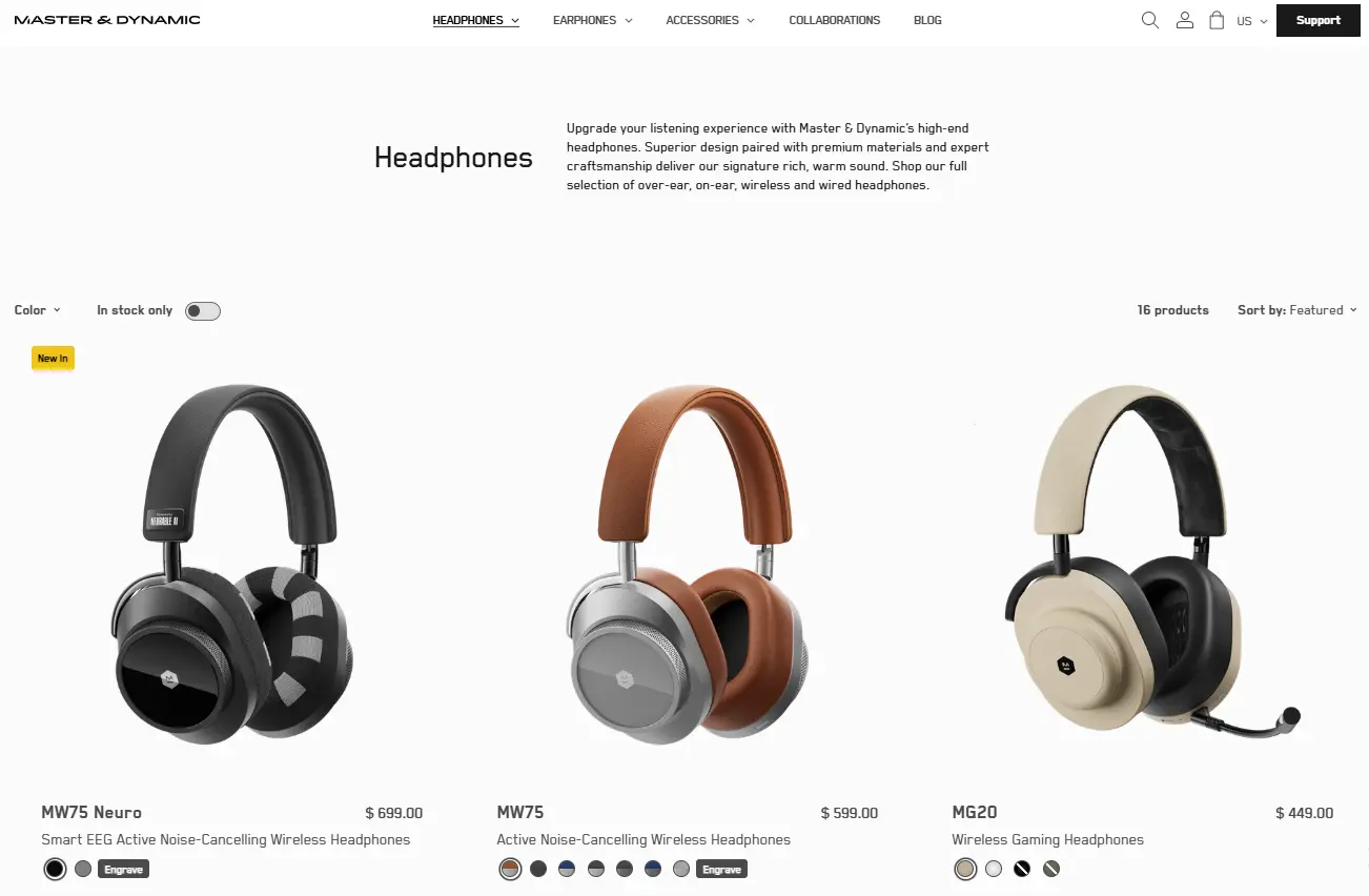 Master and Dynamic product listing page