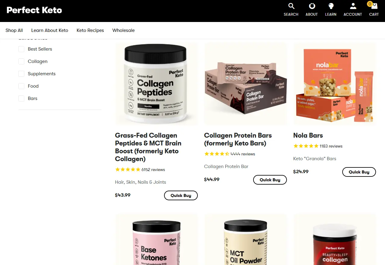 Perfect Keto product listing page example