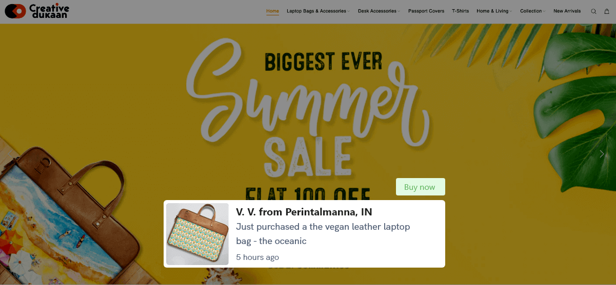Recent sale notification