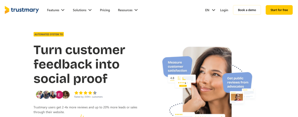Trustmary testimonial collection with A/B testing