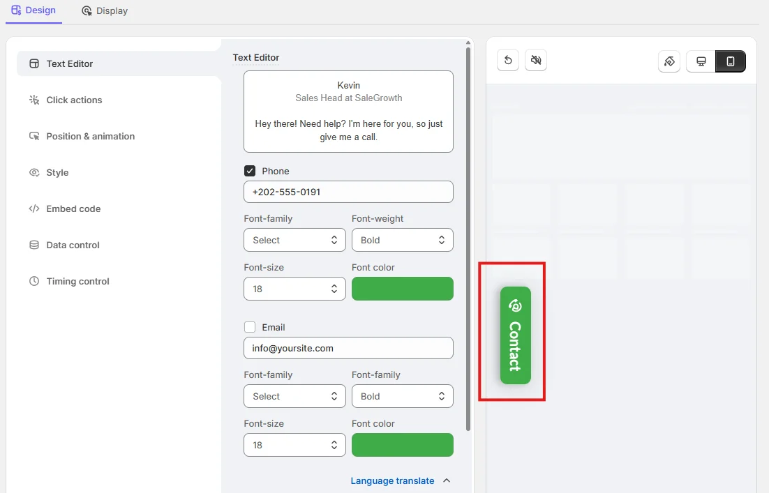 Callback booking widget for website