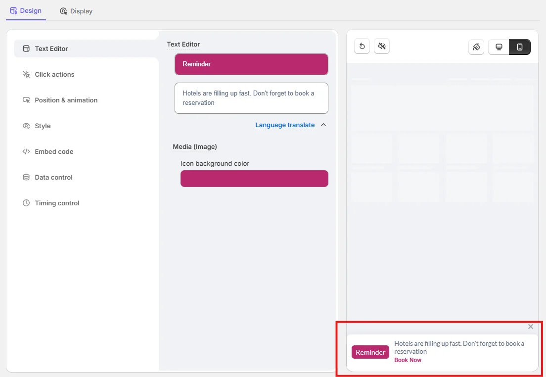 Reminder booking widget for website