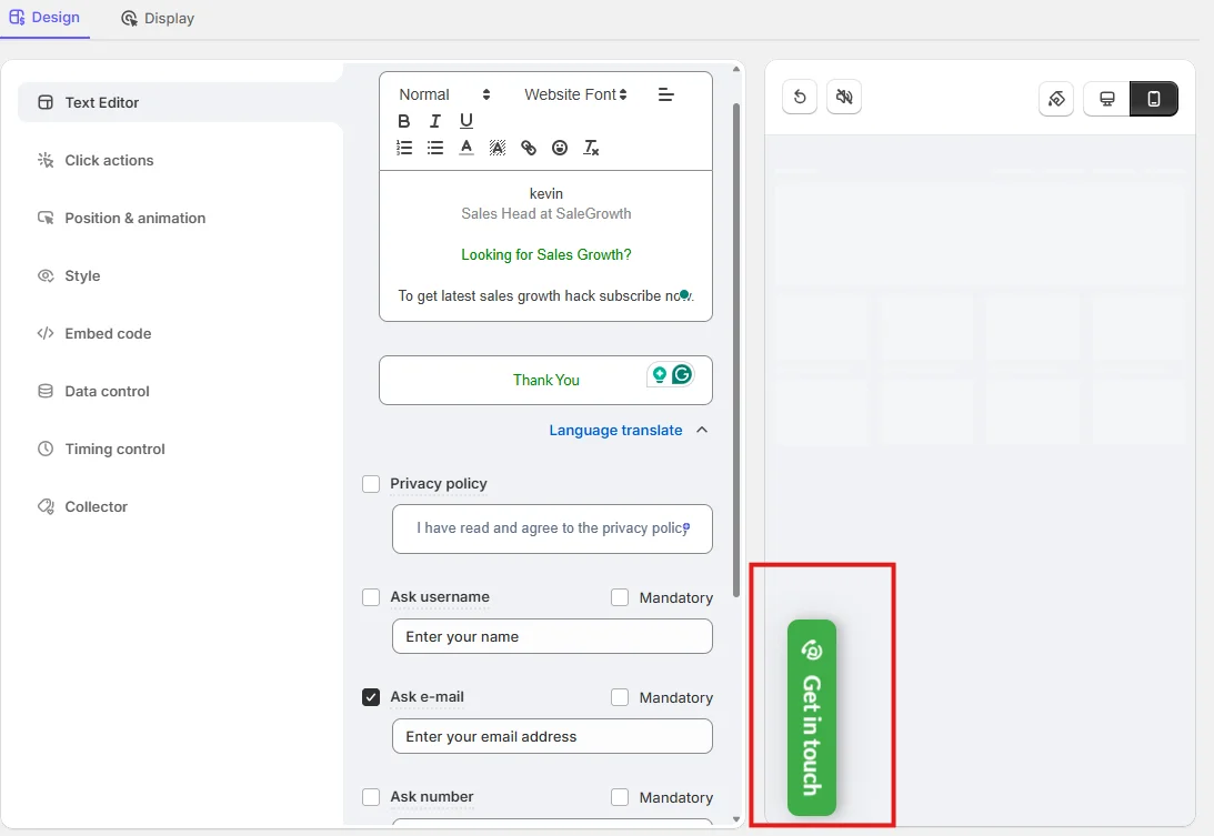 Subscribe with CTA booking widget