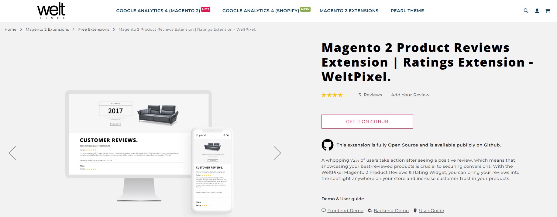 WeltPixel Product Reviews Widget for Magento 2