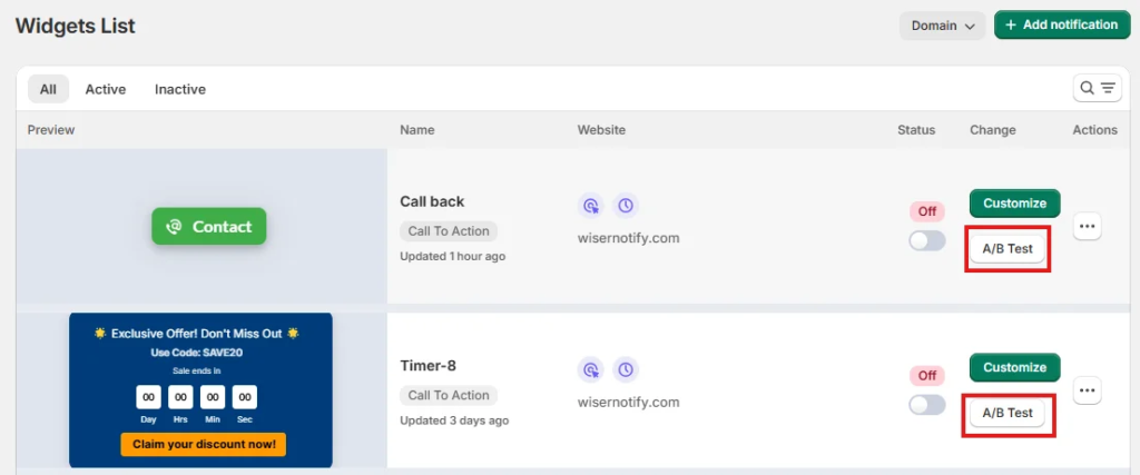 A/B Testing the Widget