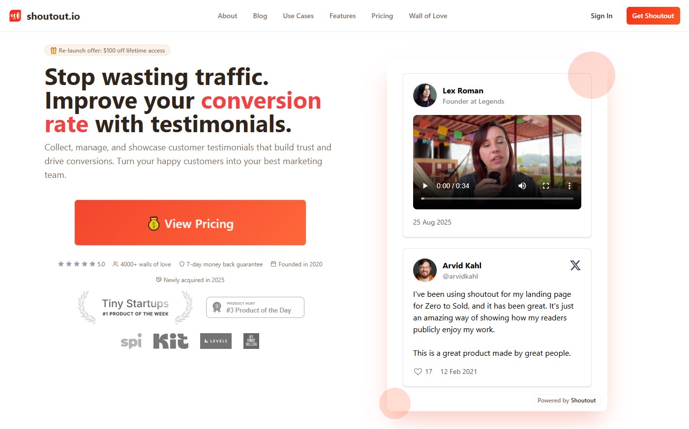 Shoutout testimonial software