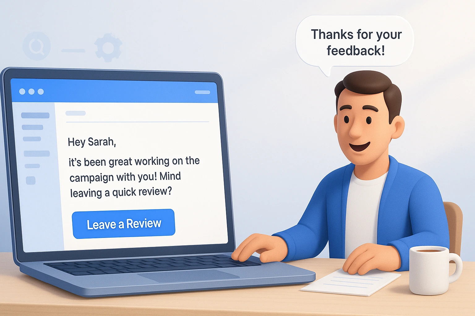 Personalised review request email to a client contact