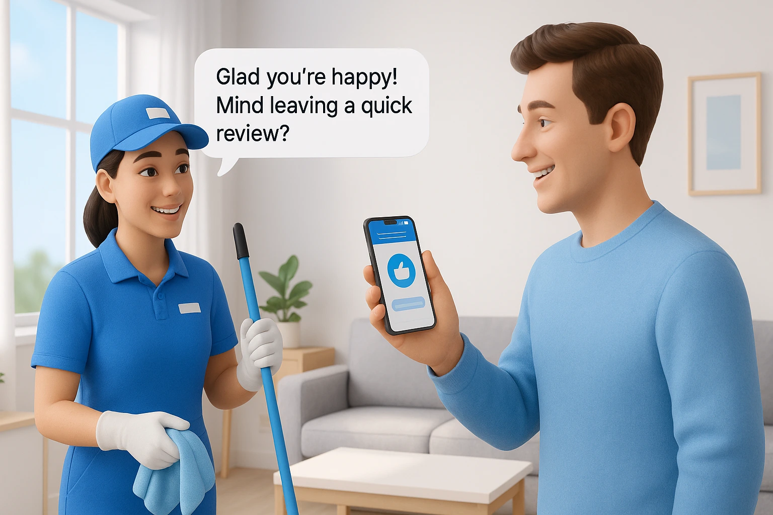 Cleaning company asking a client for a review