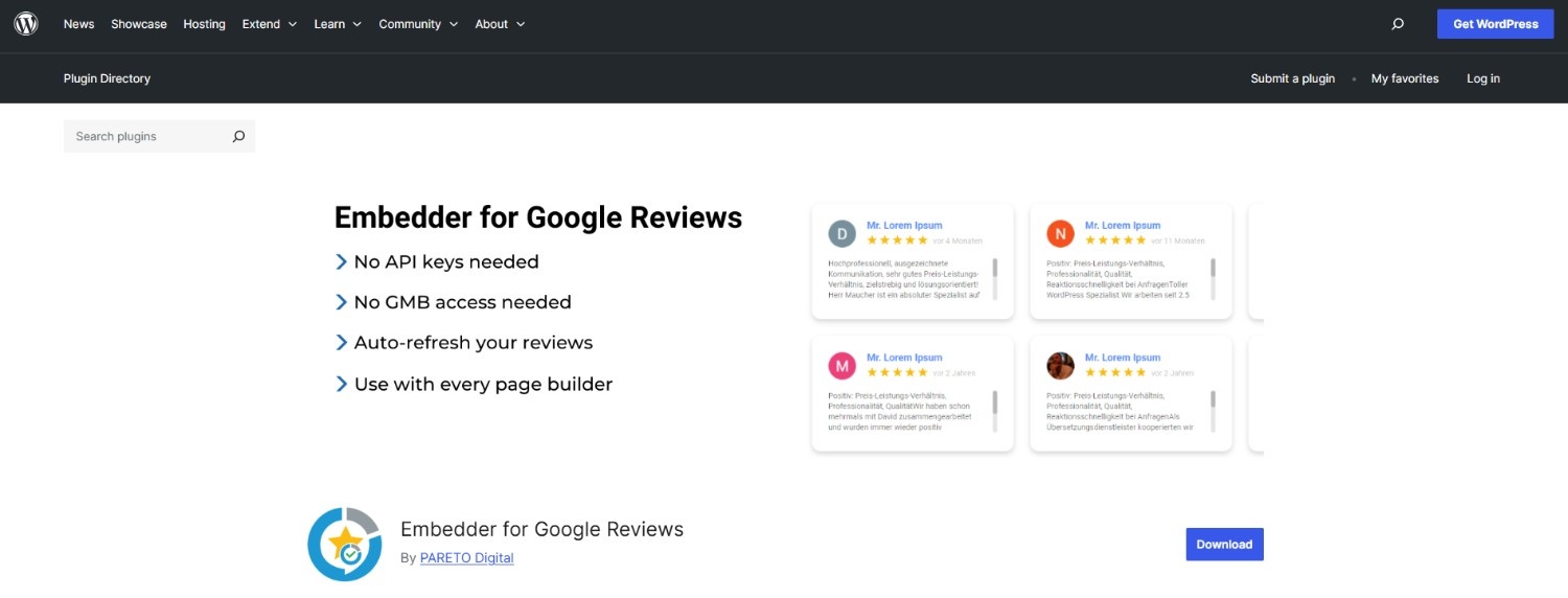 ReviewsEmbedder Google review display plugin