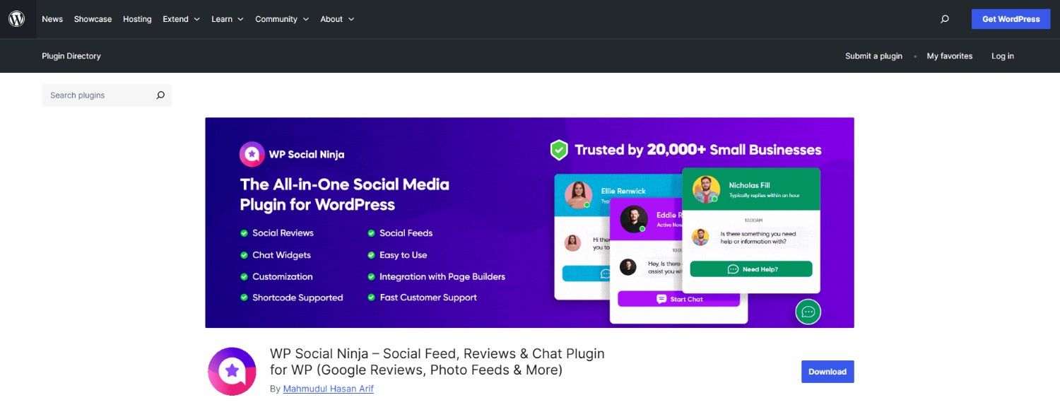 WP Social Ninja reviews plugin