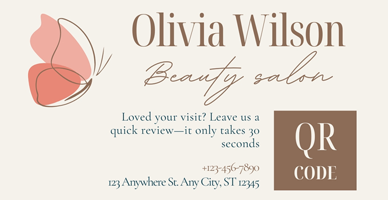 QR code at a salon checkout desk linking to the review form