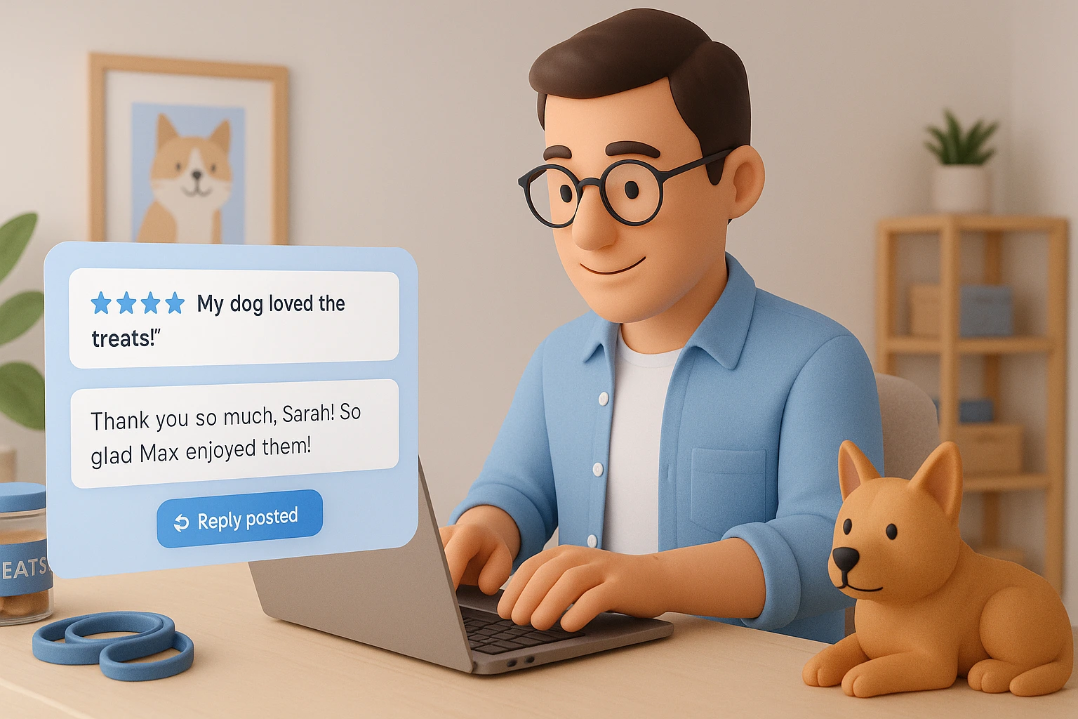 Pet shop replying to a customer review