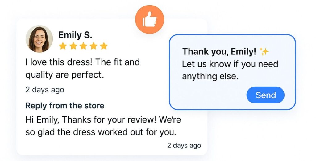 Fashion brand replying to customer reviews