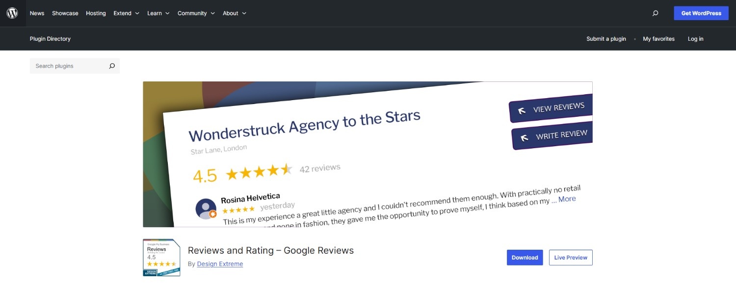 Reviews and Ratings WordPress plugin